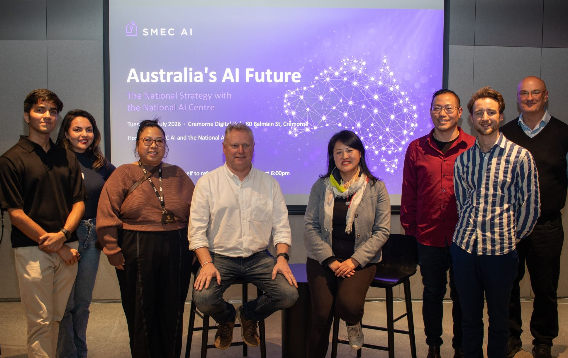Lee Hickin, Executive Director, National AI Centre, with SMEC AI Adopt Centre Team