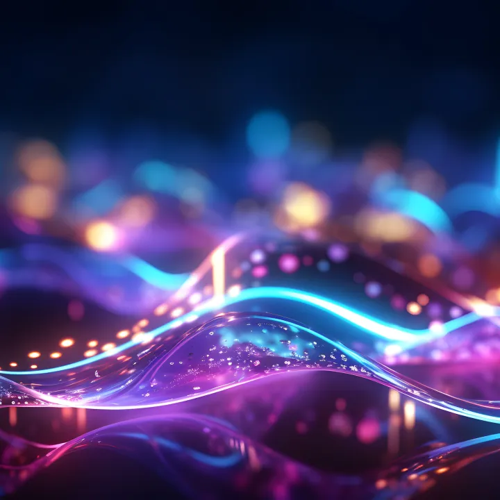 abstract background with pink blue glowing neon lines and bokeh lights. Data transfer concept. Digital wallpaper, AI Generative